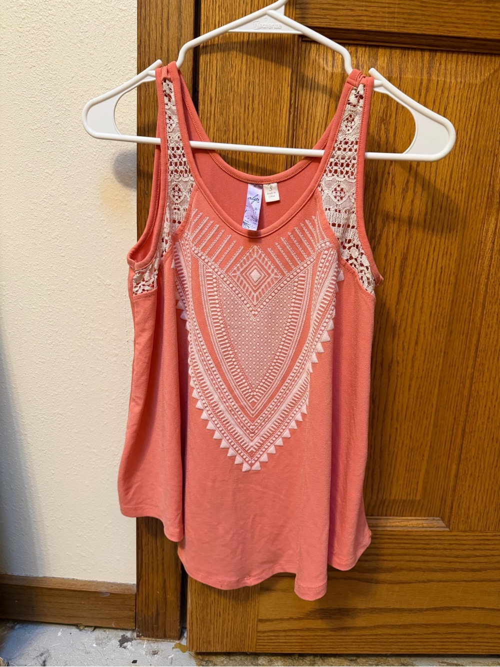 Alyx Coral Pink Crochet-Trim Tank Top